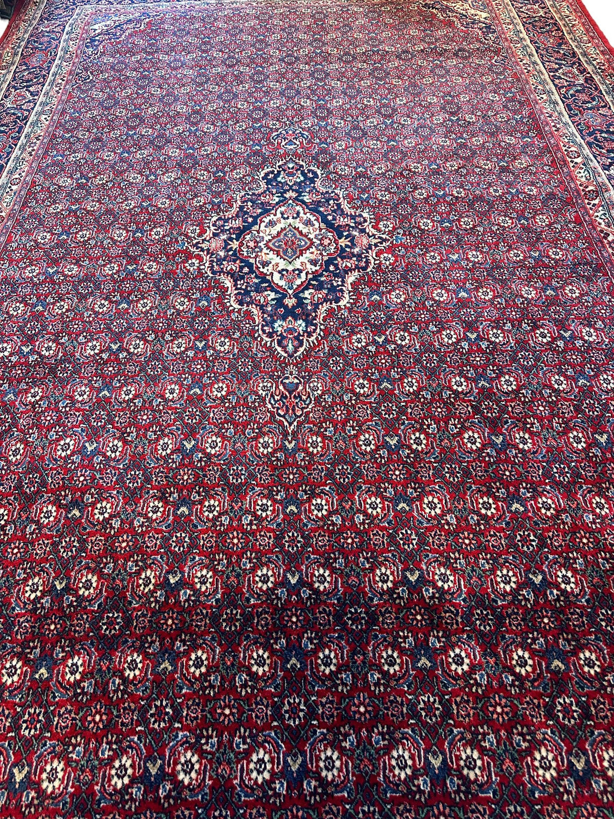 Vintage Persian Moud Rug 8'7" x 14'1", Hand-Knotted Wool, 1950s, view 2