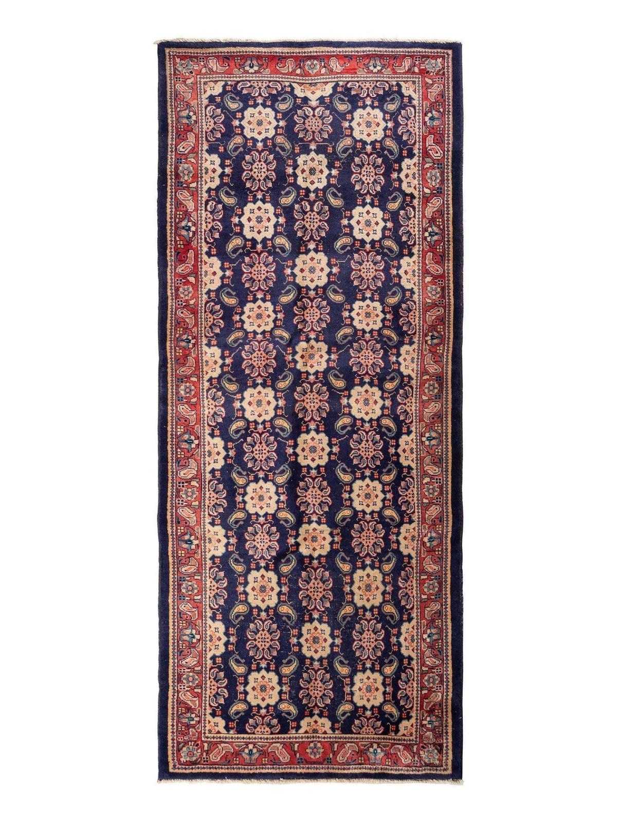 Antique Persian Varamin Rug 4'3" x 10'2", Hand-Knotted Wool, Orange
