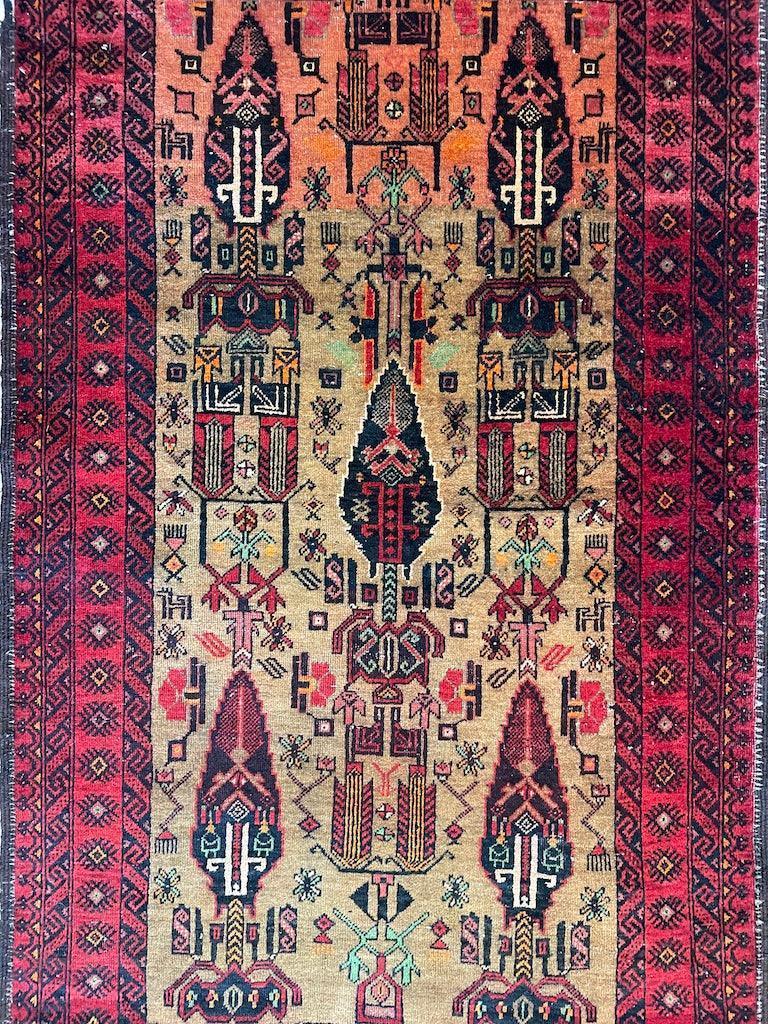 Vintage Persian Baluch Rug 3'9" x 6'2", Hand-Knotted Wool, 1970s, view 2