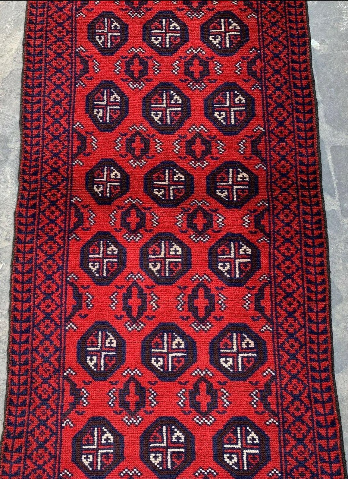 Hand Knotted Afghani Wool Baluch Runner Rug With Rug Pad 2x7 Ft, view 2