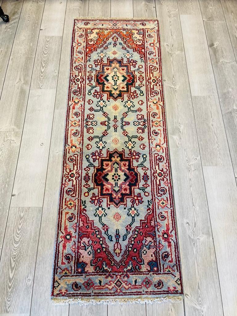 Caucasian Kazak Runner 2x6, Light Blue, Red & Ivory, Hand-Knotted Wool, view 2
