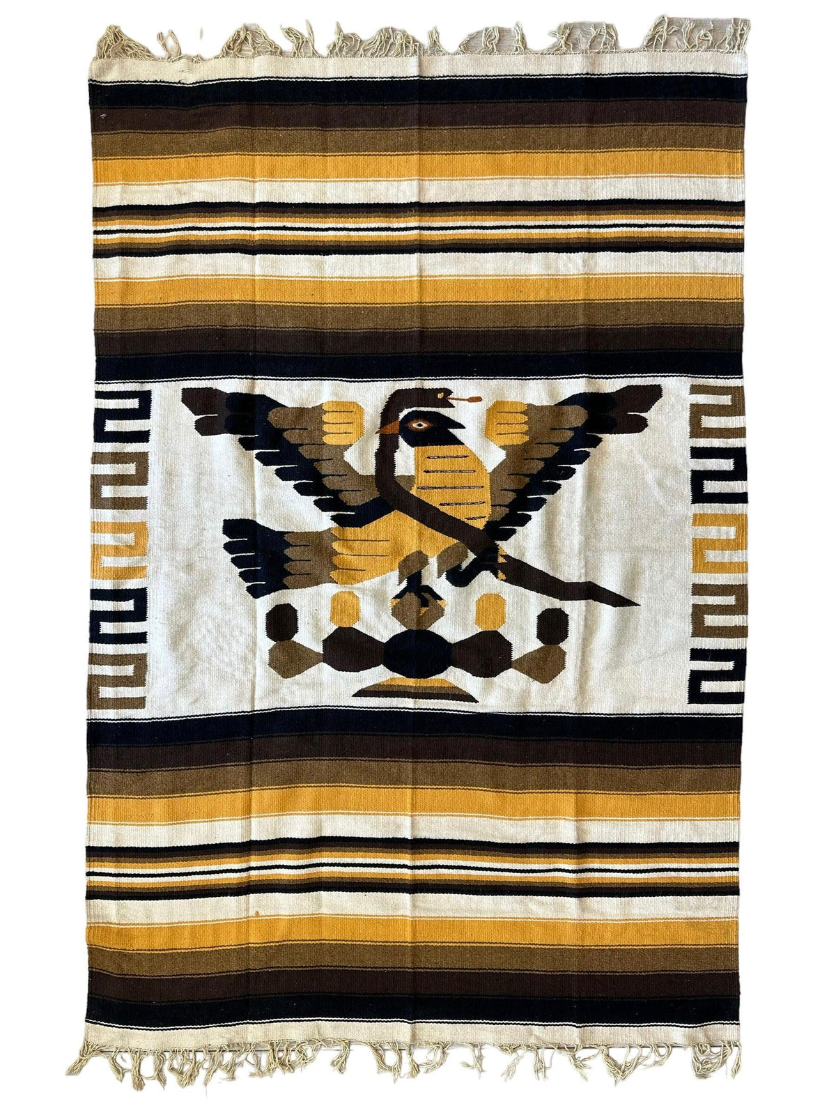 Vintage Zapotec Rug 4'4" x 6'6", Hand-Woven Wool, 1990s