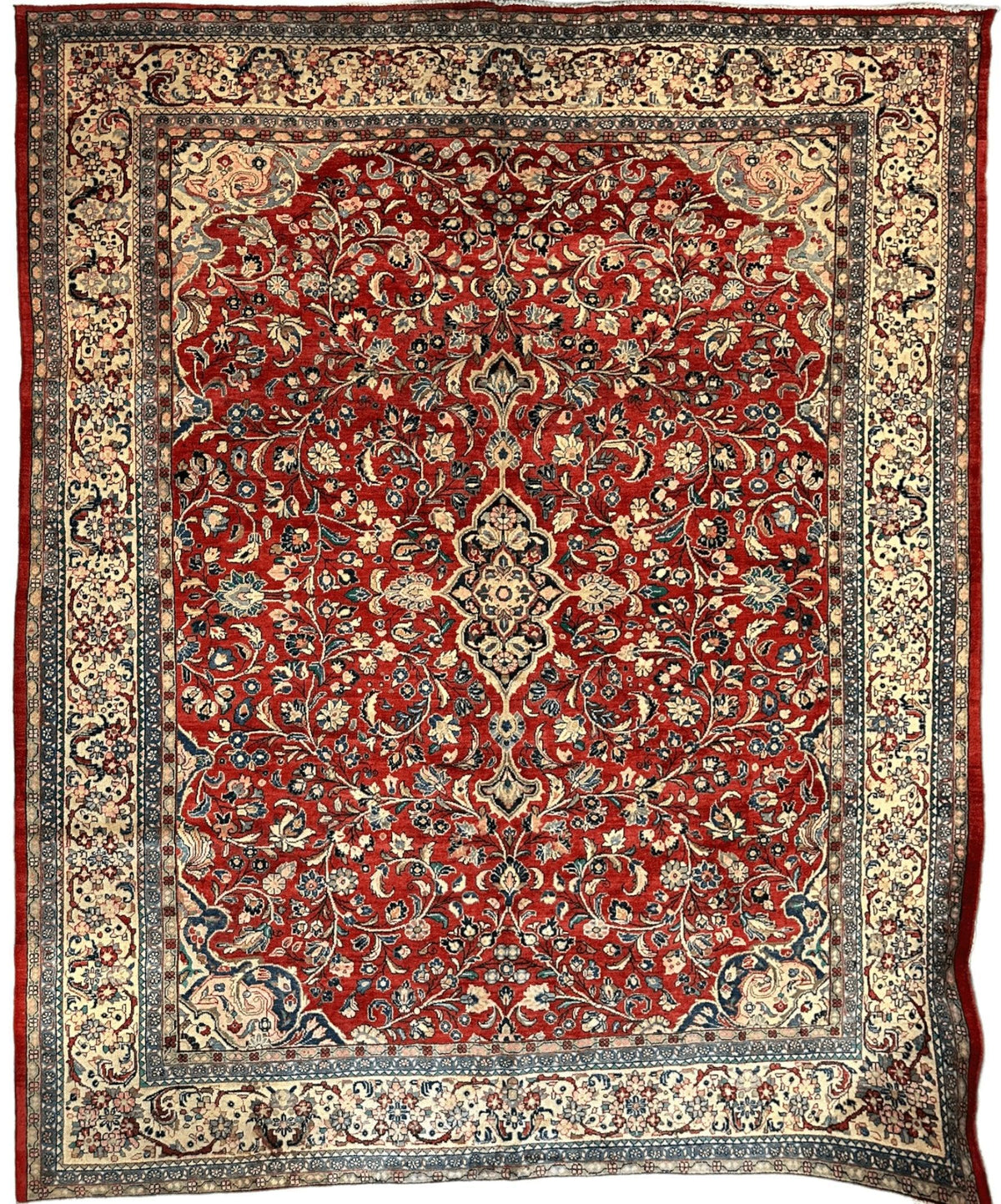 Vintage Persian Mahal Rug 10' x 12'10", Hand-Knotted Wool, 1950s