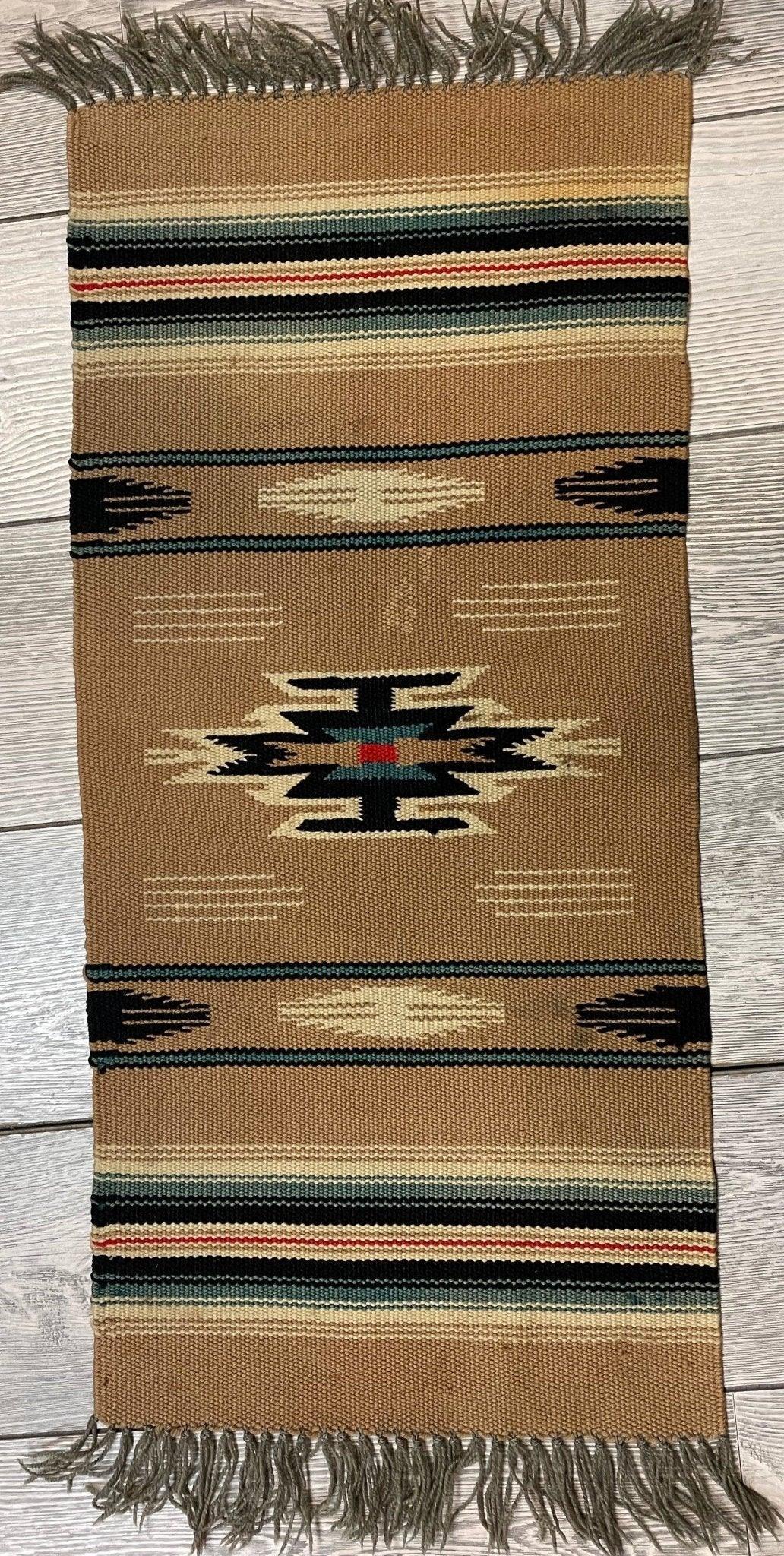 Vintage Zapotec Rug 14" x 30", Hand-Woven Wool, 1980s