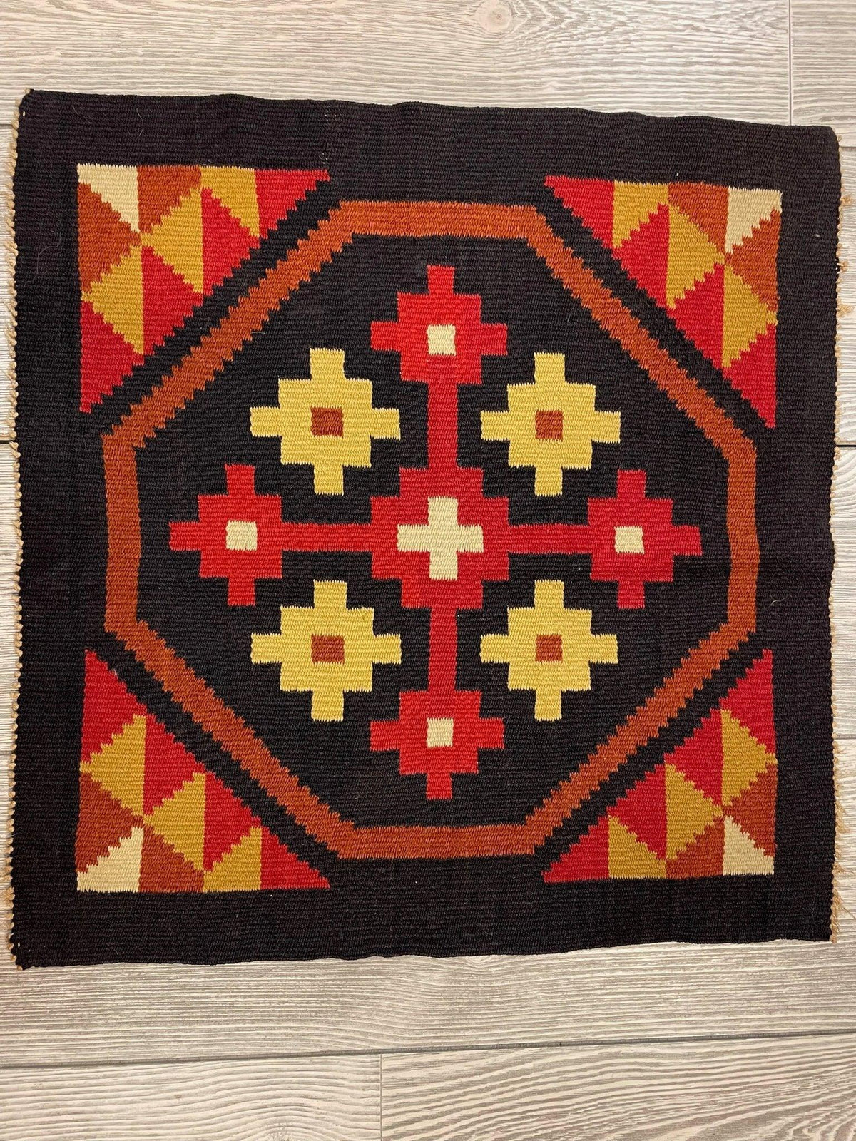 Vintage Zapotec Rug 19" x 19", Hand-Woven Wool, 1980s