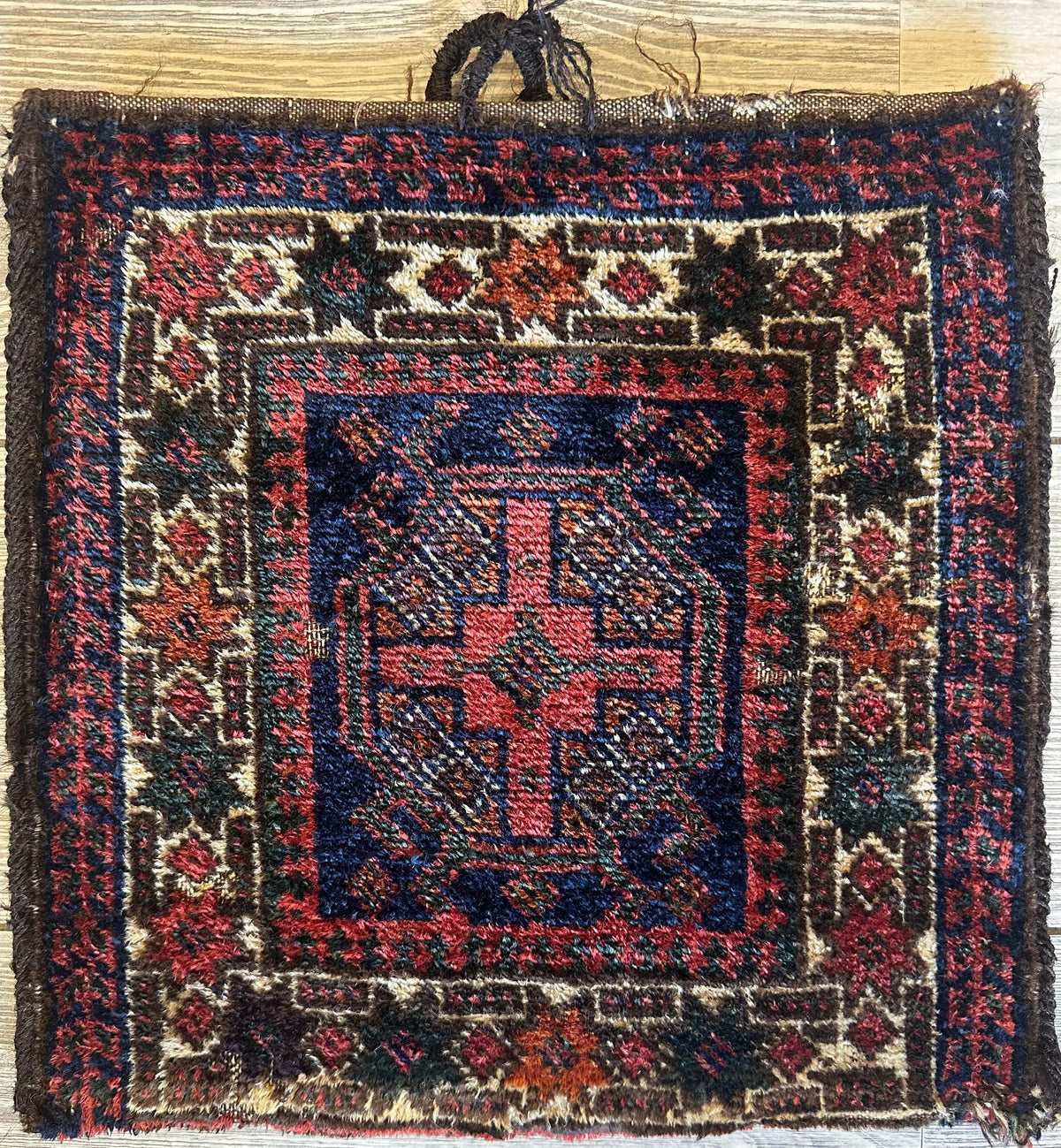 Vintage Persian Kurdish Bag 14" x 14", Hand-Knotted Wool, 1950s