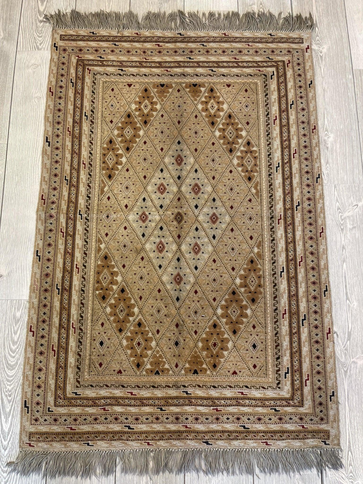 Afghan Kilim Rug 16" x 32", Hand-Woven Wool, Cream & Beige, view 2
