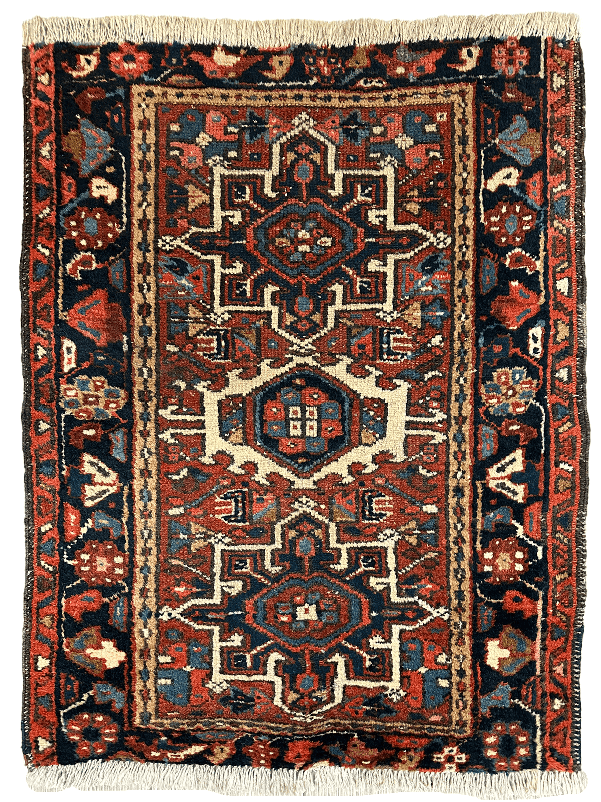 Antique Persian Karaja Rug 24" x 33", Hand-Knotted Wool, c. 1900