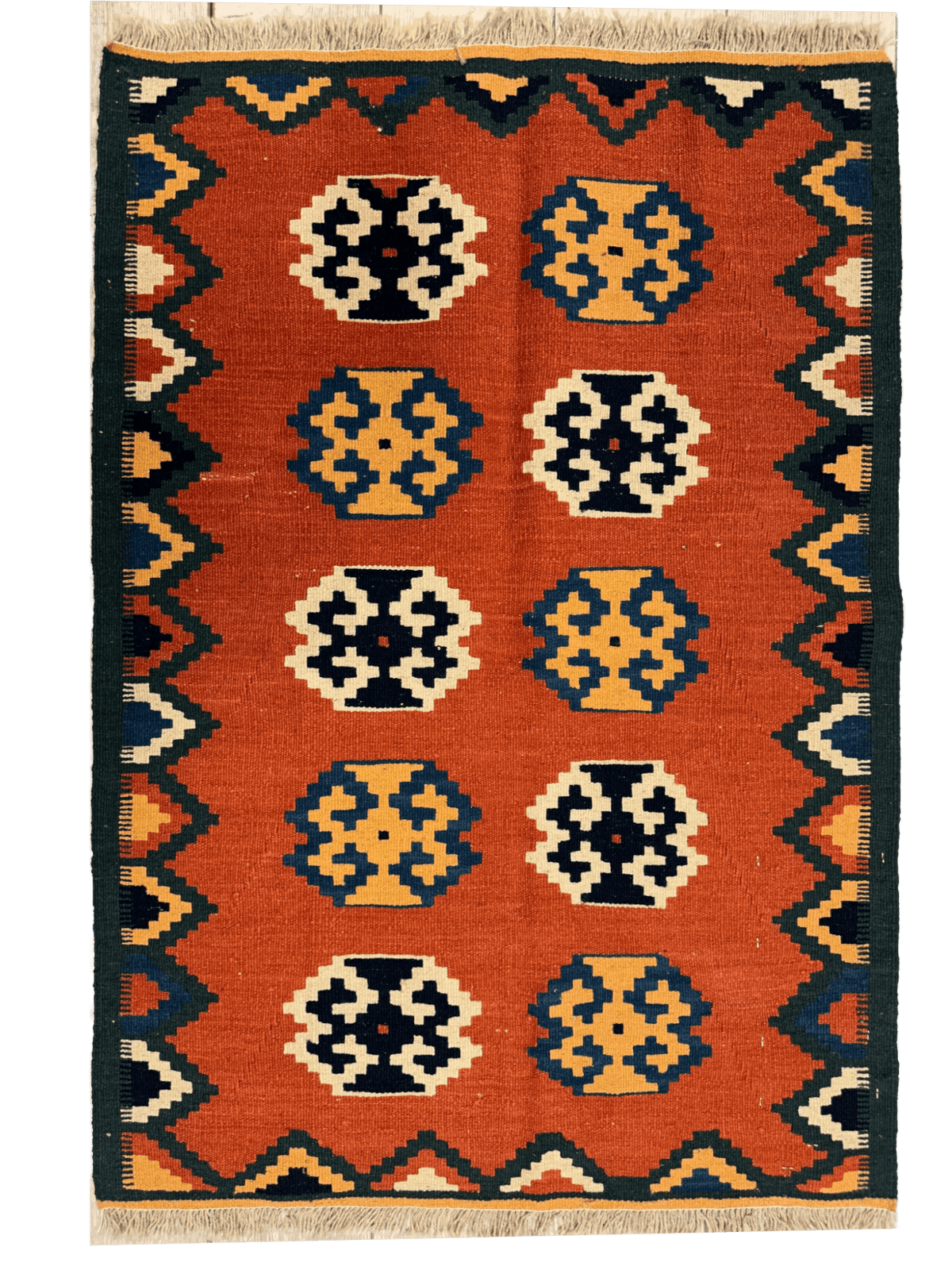 Vintage Persian Qashqai Kilim 2'8" x 4', Hand-Woven Wool, 1940s