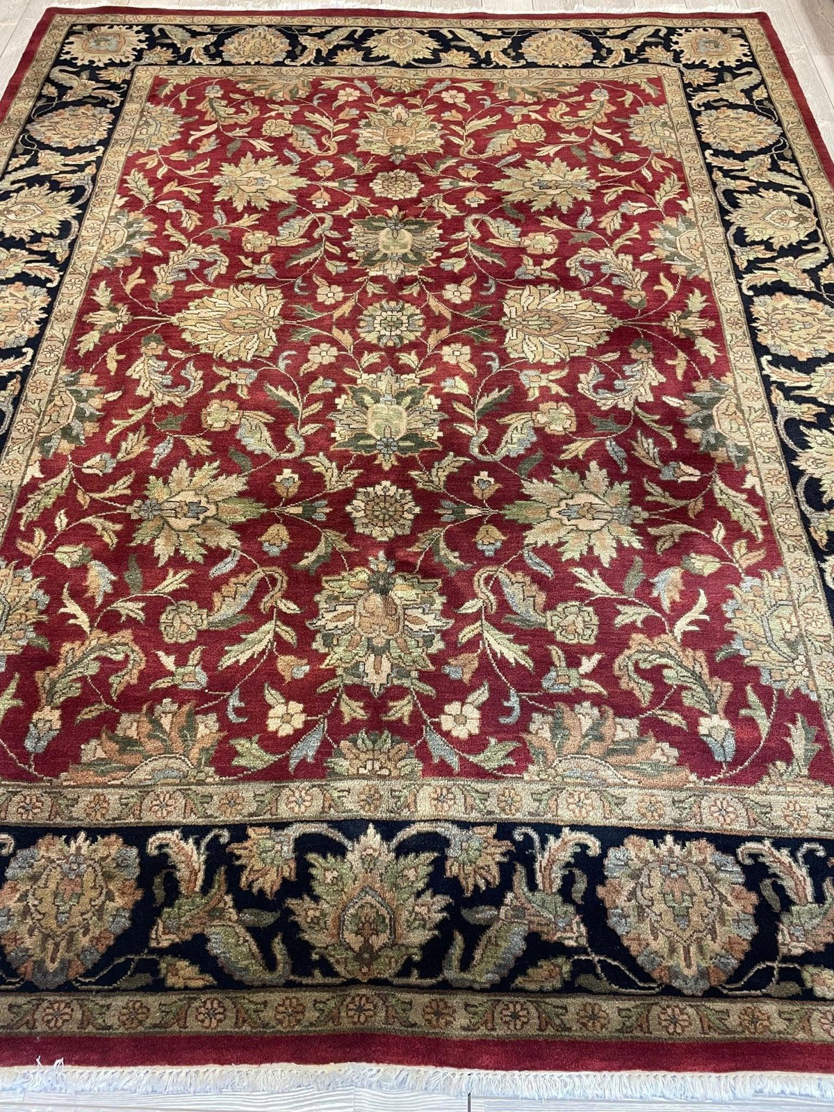 Indian Chobi Rug 8' x 10', Hand-Knotted Wool, Cream, Red & Beige