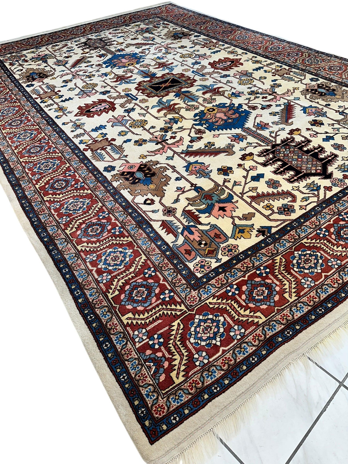 Vintage Afghan Serapi Rug 10'10" x 15'10", Hand-Knotted Wool, Blue, view 7