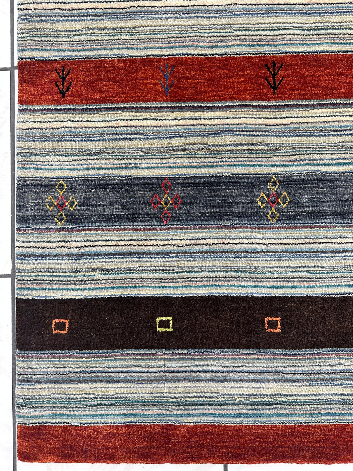 Indian Gabbeh Rug 5'2" x 7', Hand-Knotted Wool & Bamboo Silk, Black, view 4