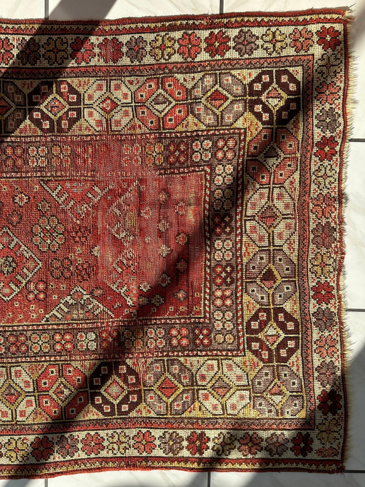 Antique Turkish Prayer Rug 4'3" x 5'11", Hand-Knotted Wool, 1920s, view 8