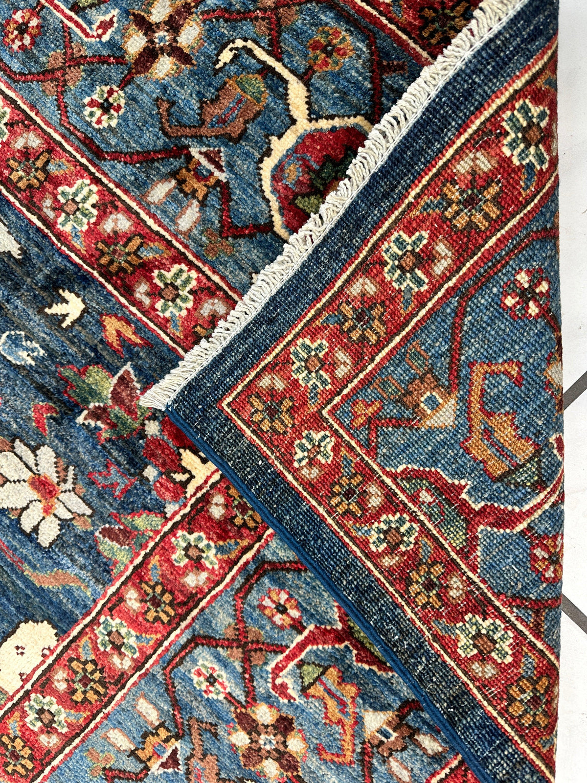 Afghan Serapi Rug 8' x 10', Hand-Knotted Wool, Blue, Gold & Ivory, view 14