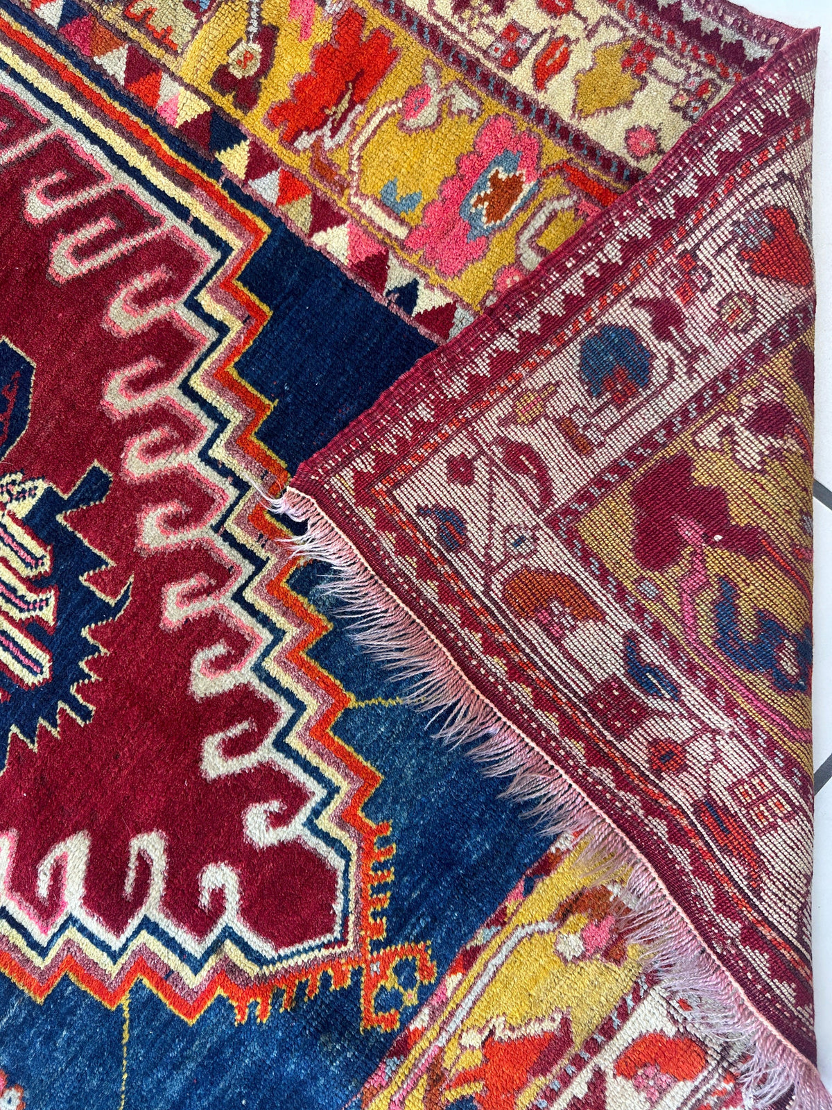 Antique Turkish Melas Rug 4'3" x 5'11", Hand-Knotted Wool, Blue, view 13