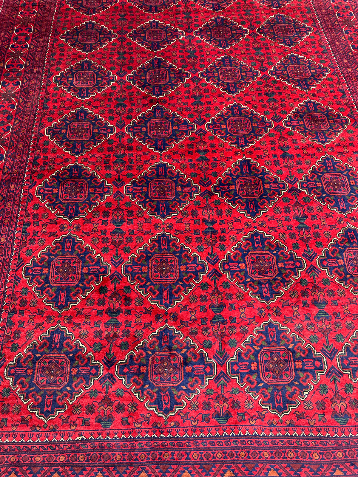 Afghan Khamyab Rug 6'8" x 10', Hand-Knotted Wool, Red, Navy & Black, view 5