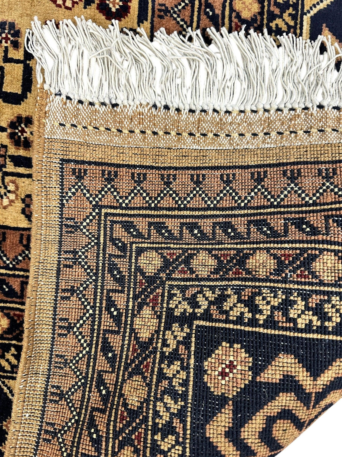 Afghan Turkmen Rug 8x12, Gold, Navy & Ivory, Hand-Knotted Wool, view 5