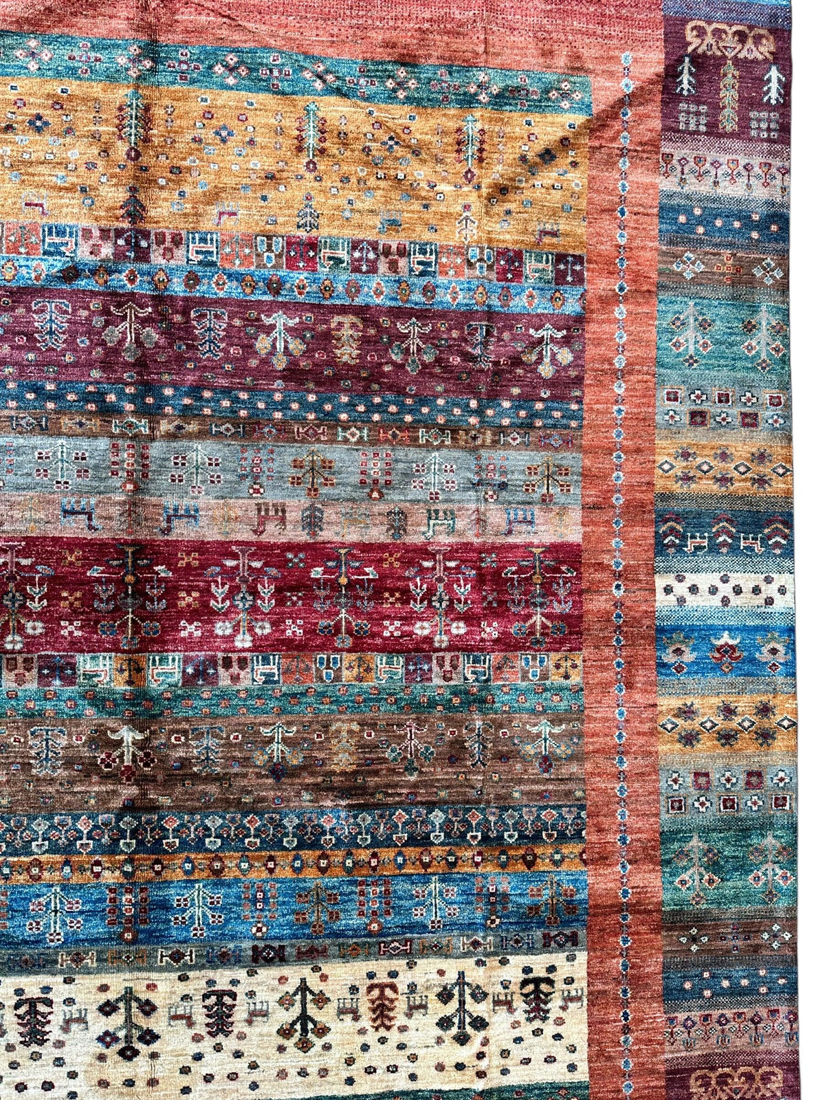 Afghan Khorjin Rug 7' x 9'10", Hand-Knotted Wool, Blue, Gold & Red, view 10