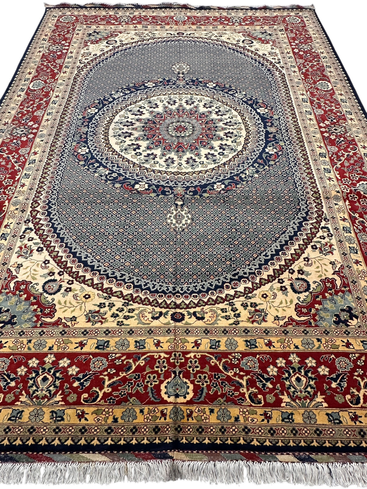 Afghan Tabriz Rug 8x12, Gray, Red & Ivory, Hand-Knotted Wool, view 3