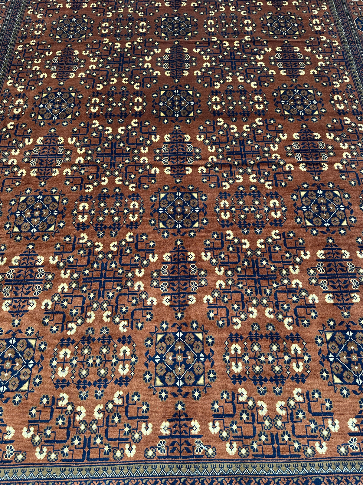 Afghan Turkmen Rug 7x10, Orange, Navy & Ivory, Hand-Knotted Wool, view 7