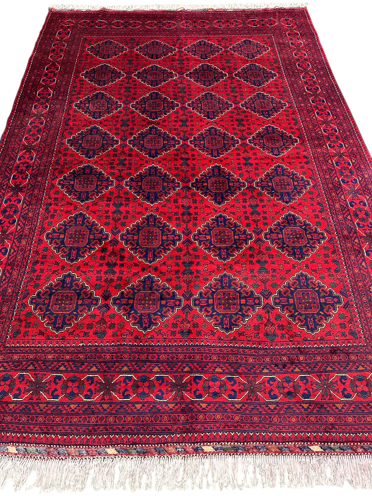 Afghan Khamyab Rug 6'8" x 10', Hand-Knotted Wool, Red, Navy & Black, view 2