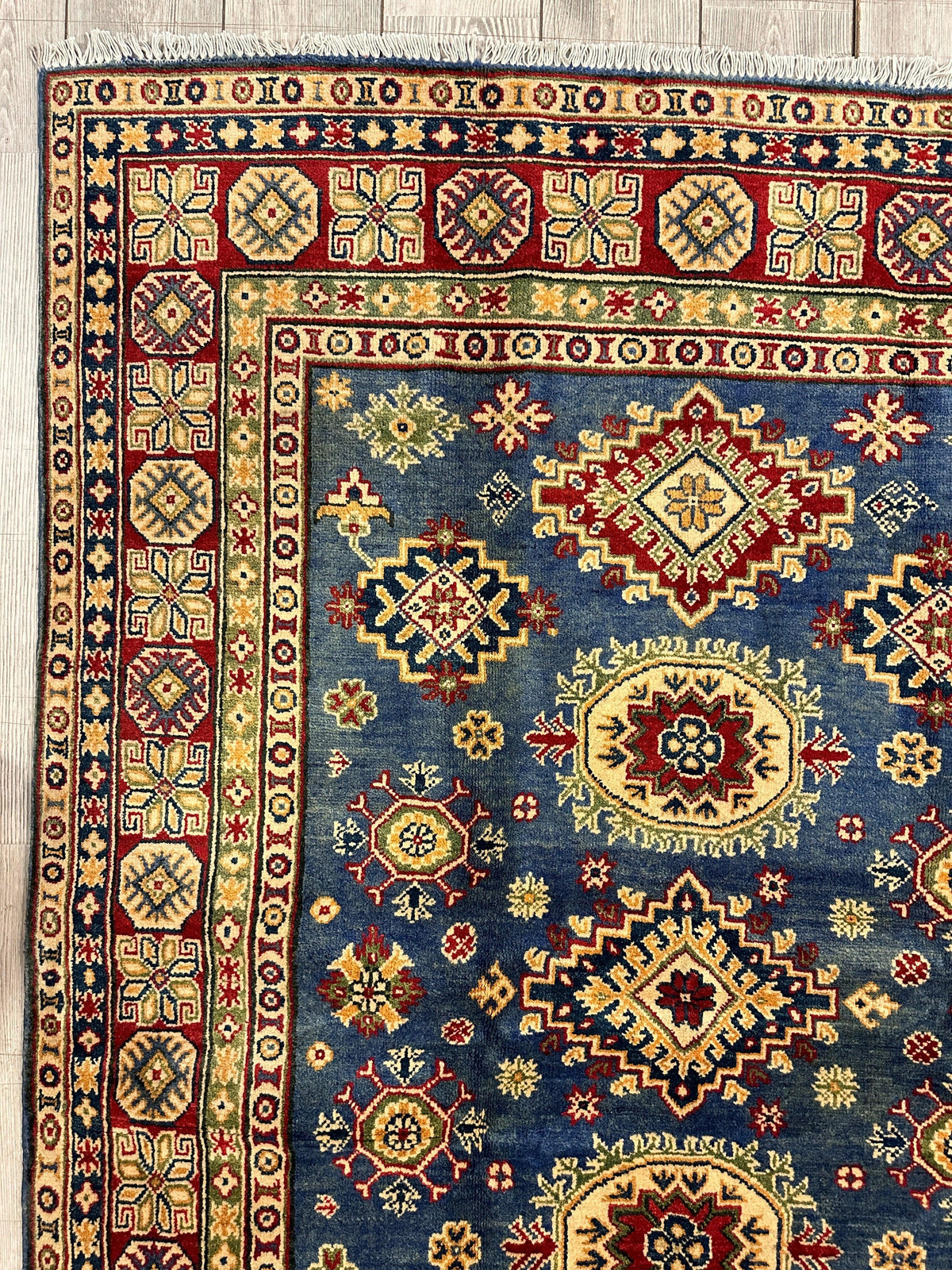Afghan Super Kazak Rug 4'11" x 6'9", Hand-Knotted Wool, Red, view 3