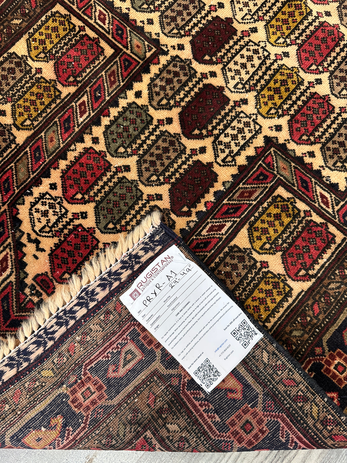 Afghan Baluch Prayer Rug 3x5 | Beige, Brown & Burgundy | Hand-Knotted Wool | View 6
