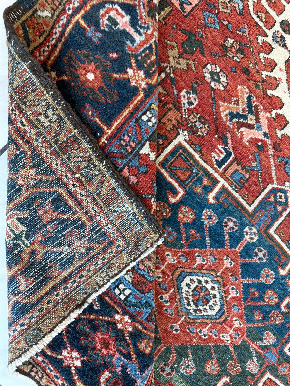 Antique Persian Karaja Rug 4'9" x 6', Hand-Knotted Wool, c. 1900, view 20