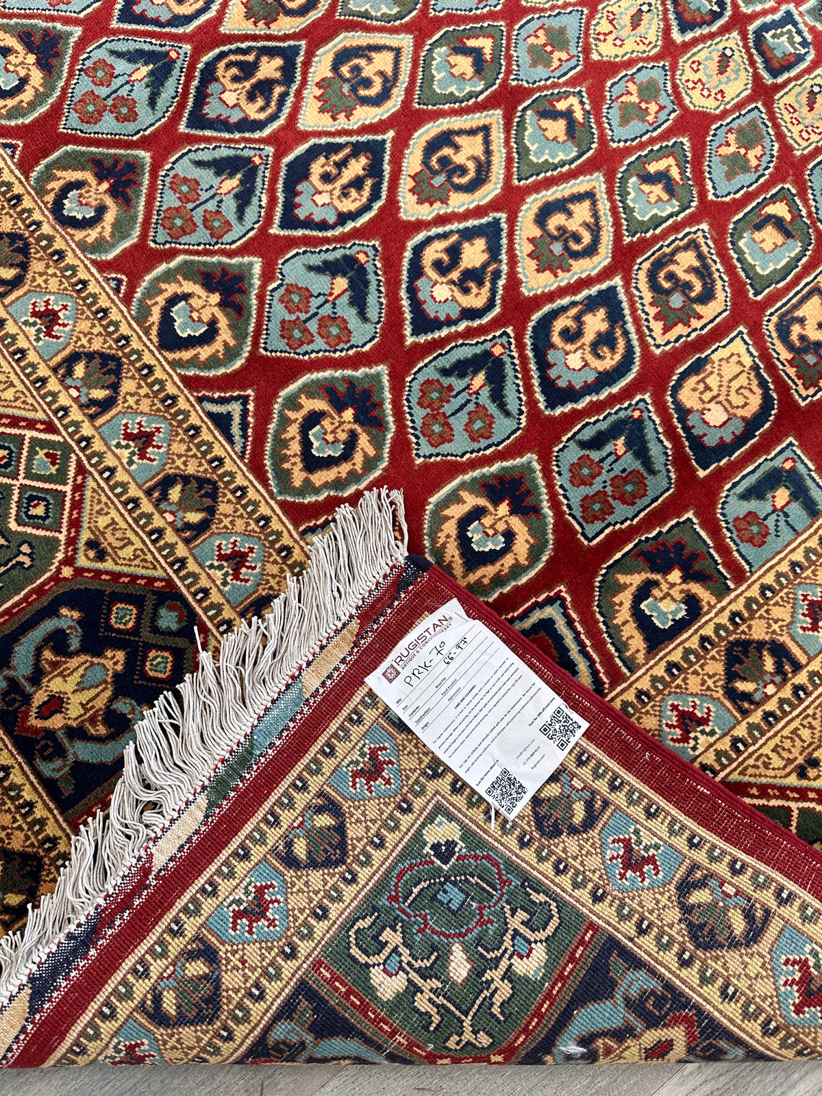 Afghan Rug 7x10, Red, Beige & Light Blue, Hand-Knotted Wool, view 6