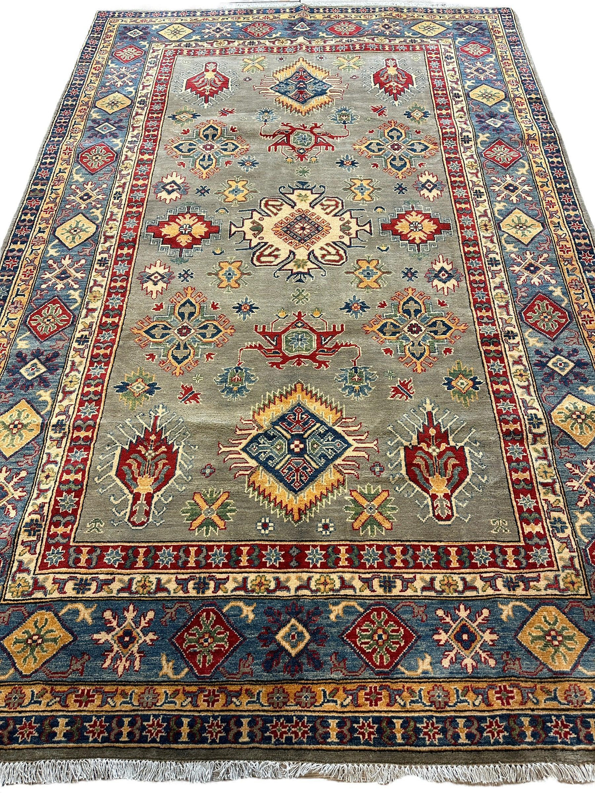 Fine Hand Knotted Afghani Super Kazak Rug 7 x 10, view 5