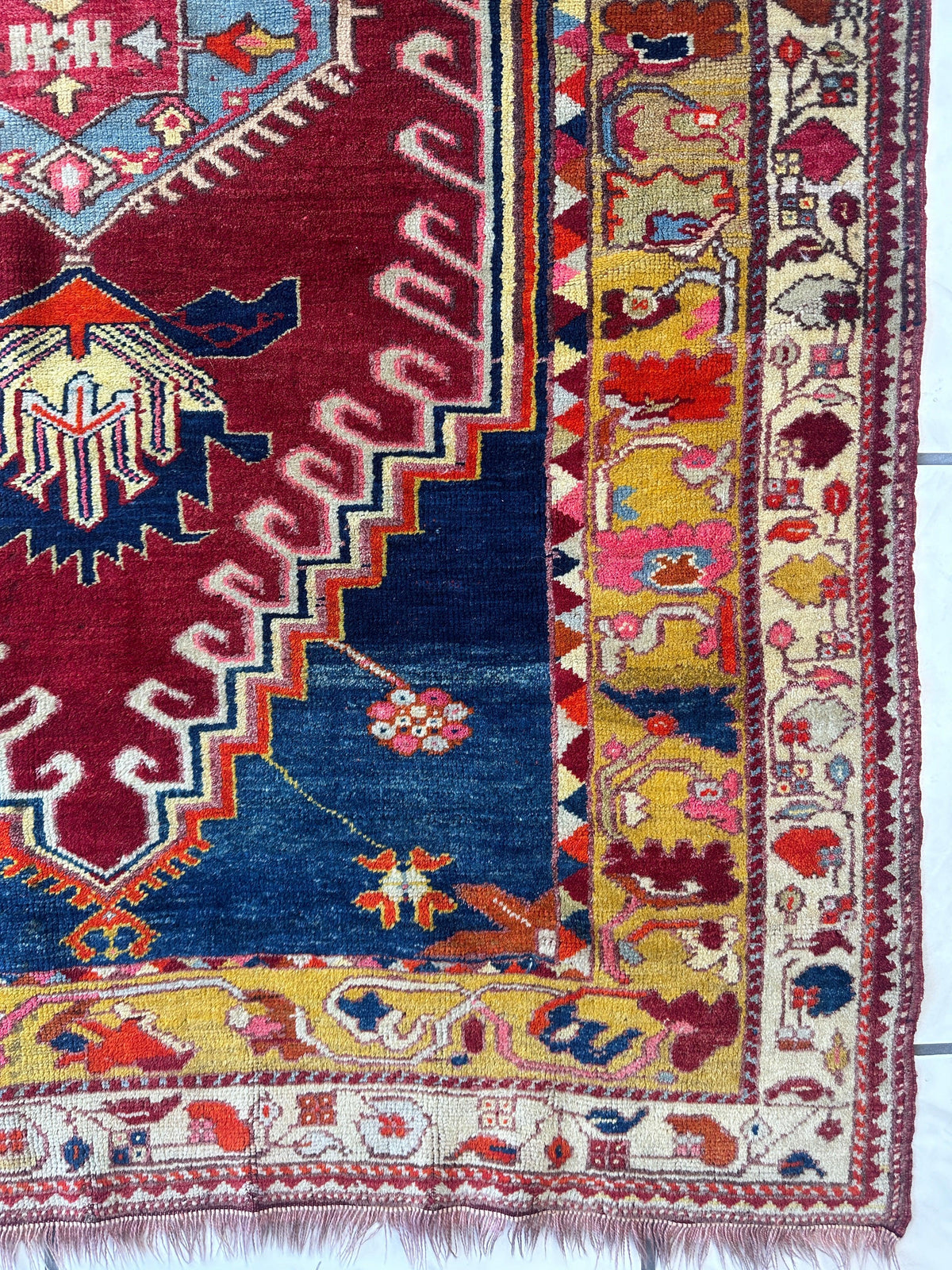 Antique Turkish Melas Rug 4'3" x 5'11", Hand-Knotted Wool, Blue, view 8