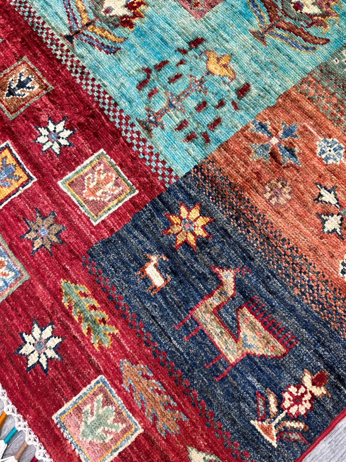 Afghan Gabbeh Rug 5'9" x 8'1", Hand-Knotted Ghazni Wool, Tree of Life, view 7