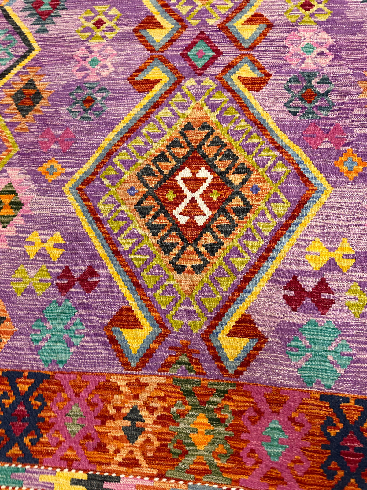 Afghan Kilim Rug 6x7, Purple, Rust & Orange, Hand-Woven Wool Flatweave, view 4