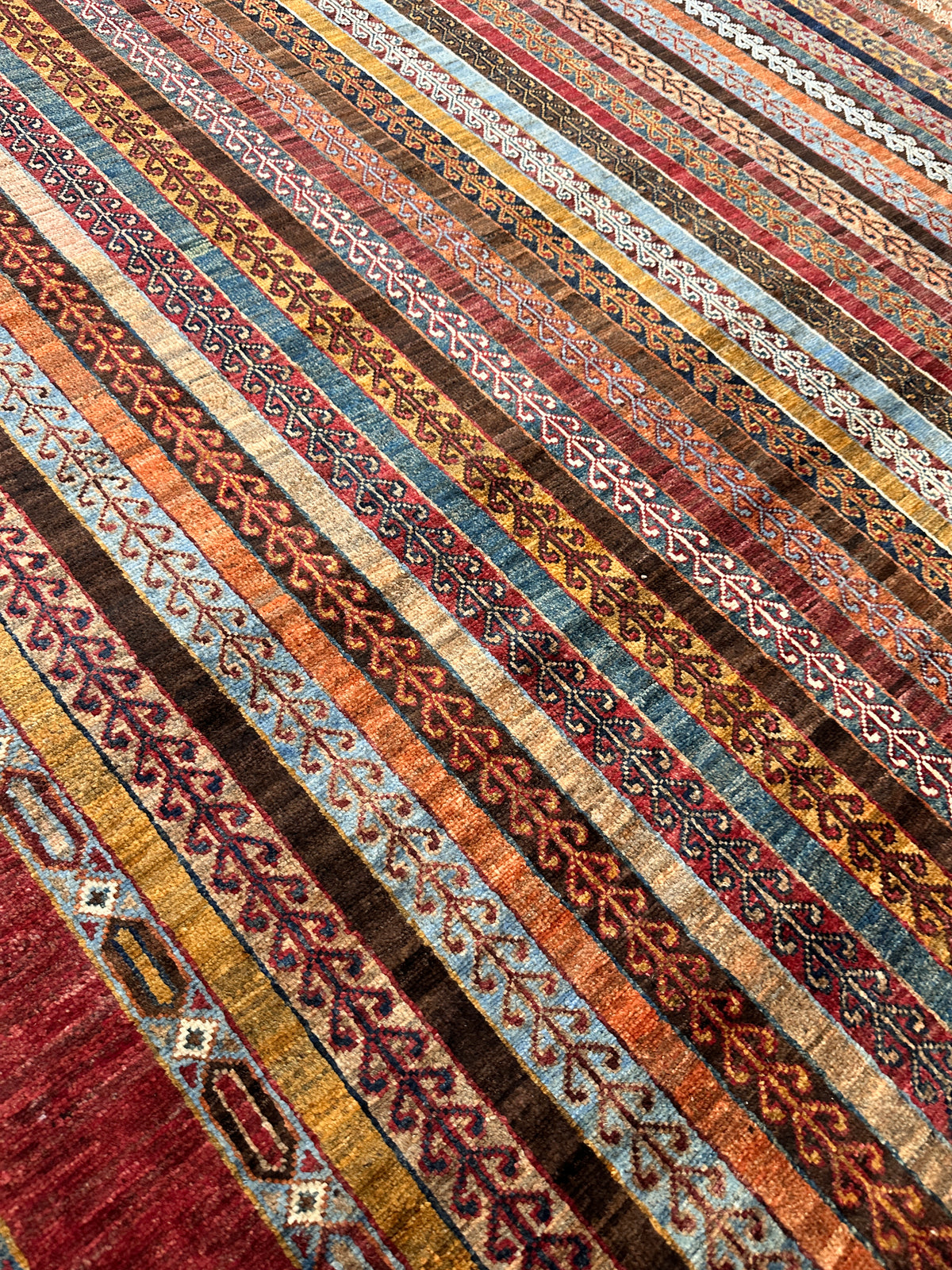 Afghan Khorjin Rug 7'1" x 10'2", Hand-Knotted Wool, Red, Blue & Orange, view 6