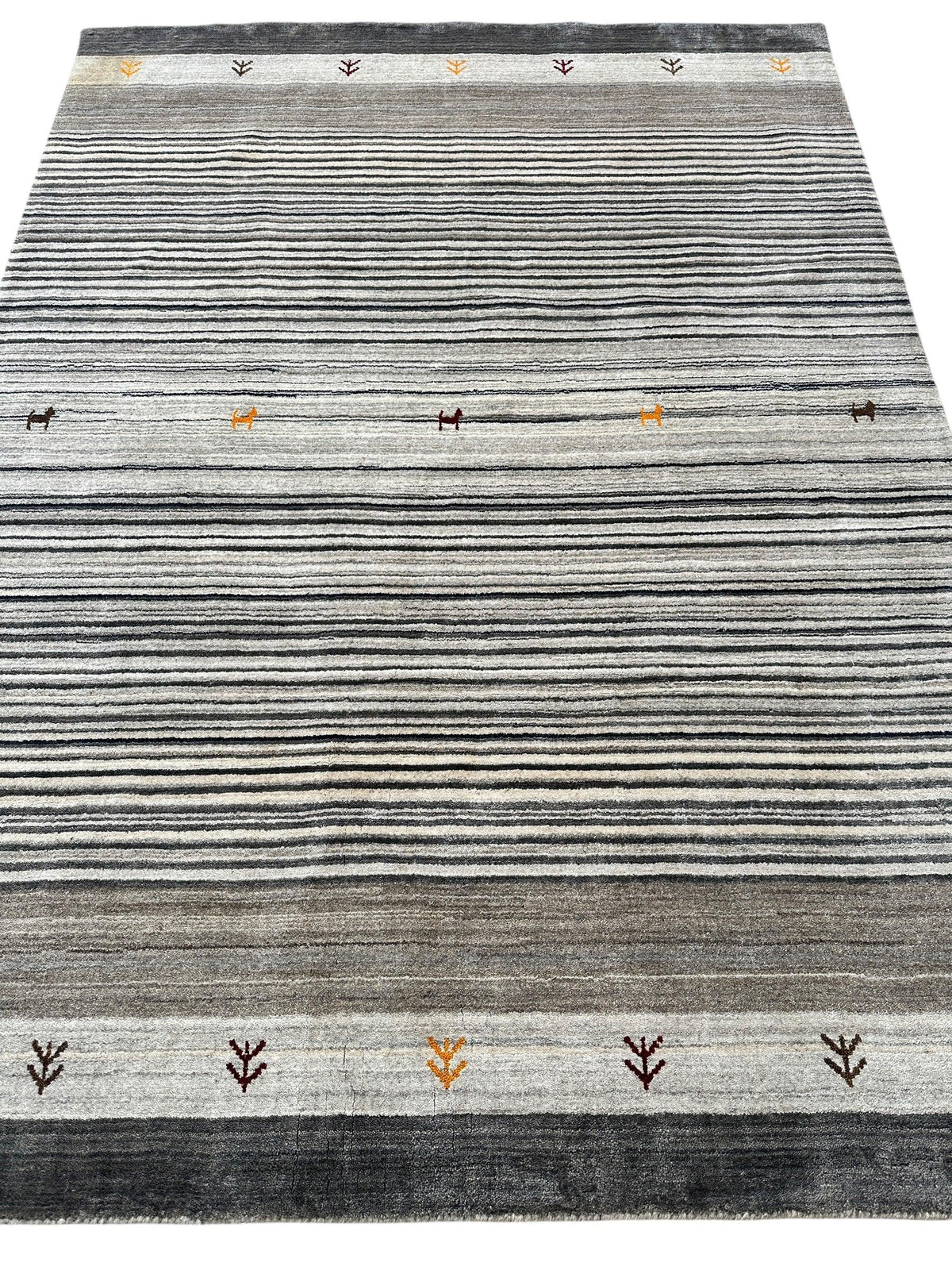Indian Gabbeh Rug 4'9" x 6'6", Hand-Loomed Wool & Bamboo Silk, Blue, view 3