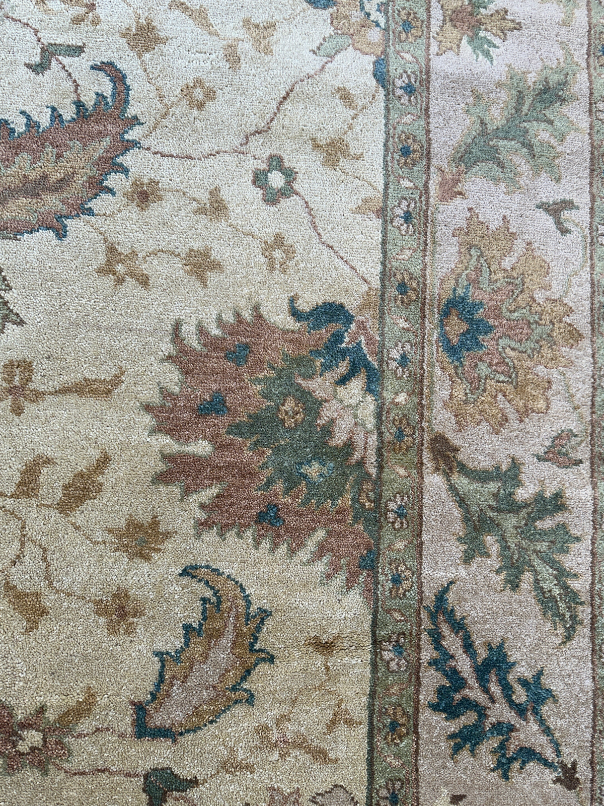 Indian Oushak Rug 7'9" x 9'9", Hand-Knotted Wool, Ivory & Beige, view 7