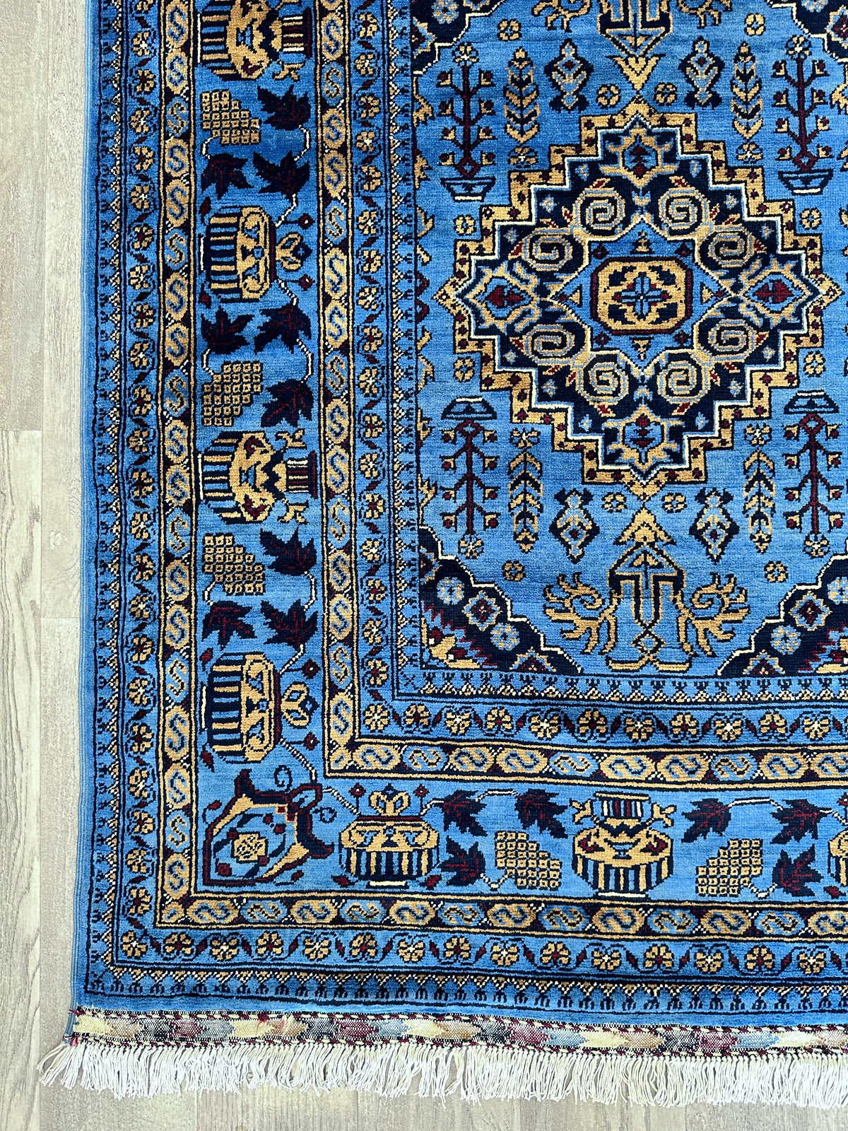 Afghan Zerkhaki Rug 6'7" x 9'9", Hand-Knotted Wool, Blue, view 6
