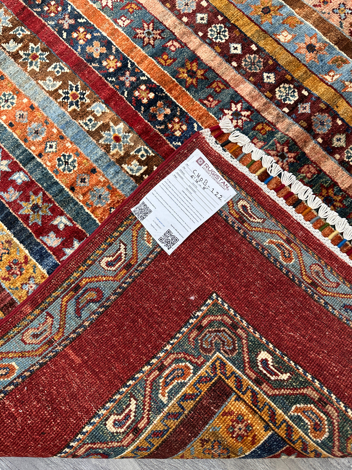 Afghan Khorjin Rug 5'10" x 8', Hand-Knotted Wool, Red, Blue & Orange, view 11