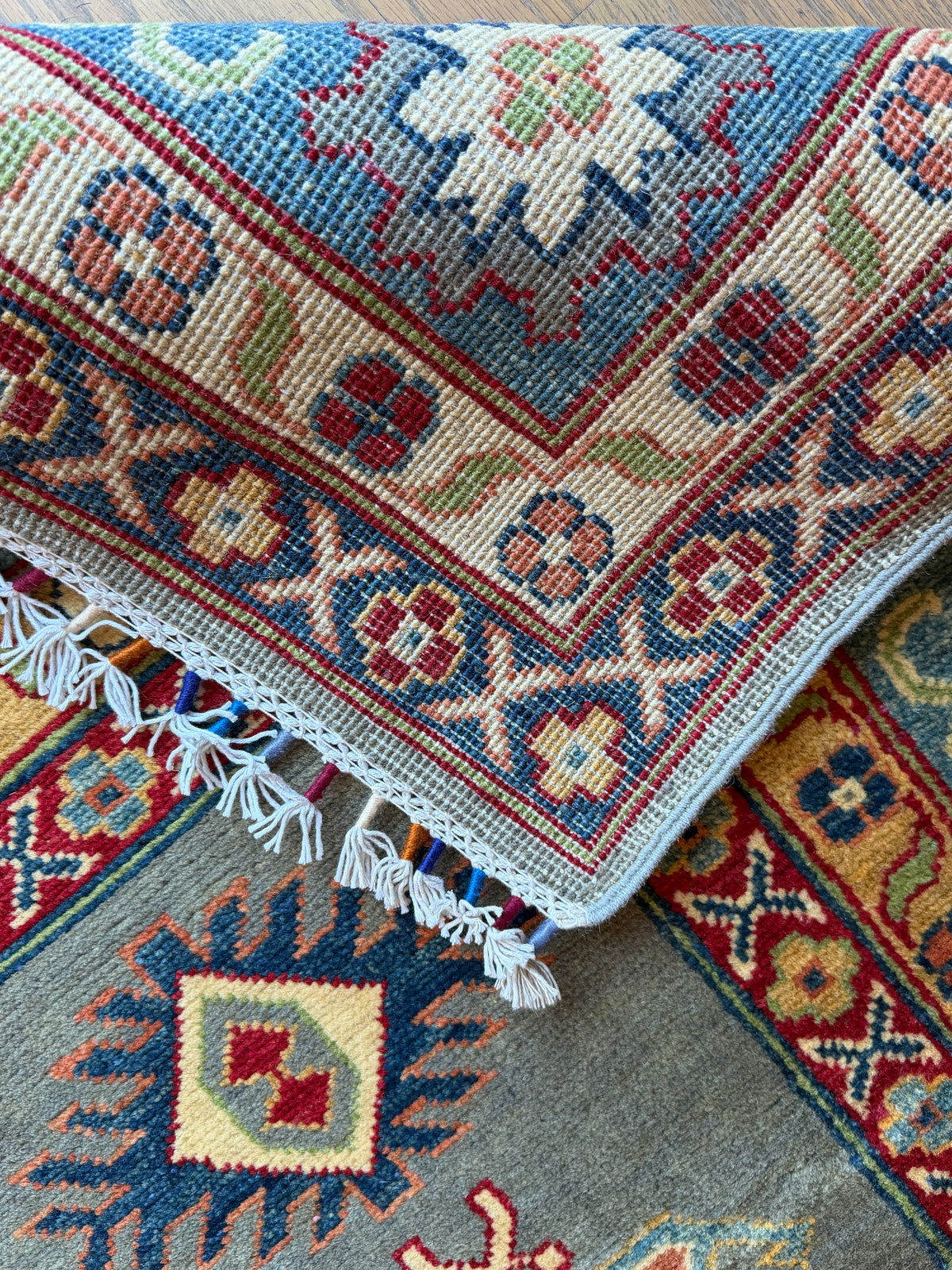 Hand-Knotted Afghani Kazak Wool Rug – 8’2″  x  9’10″