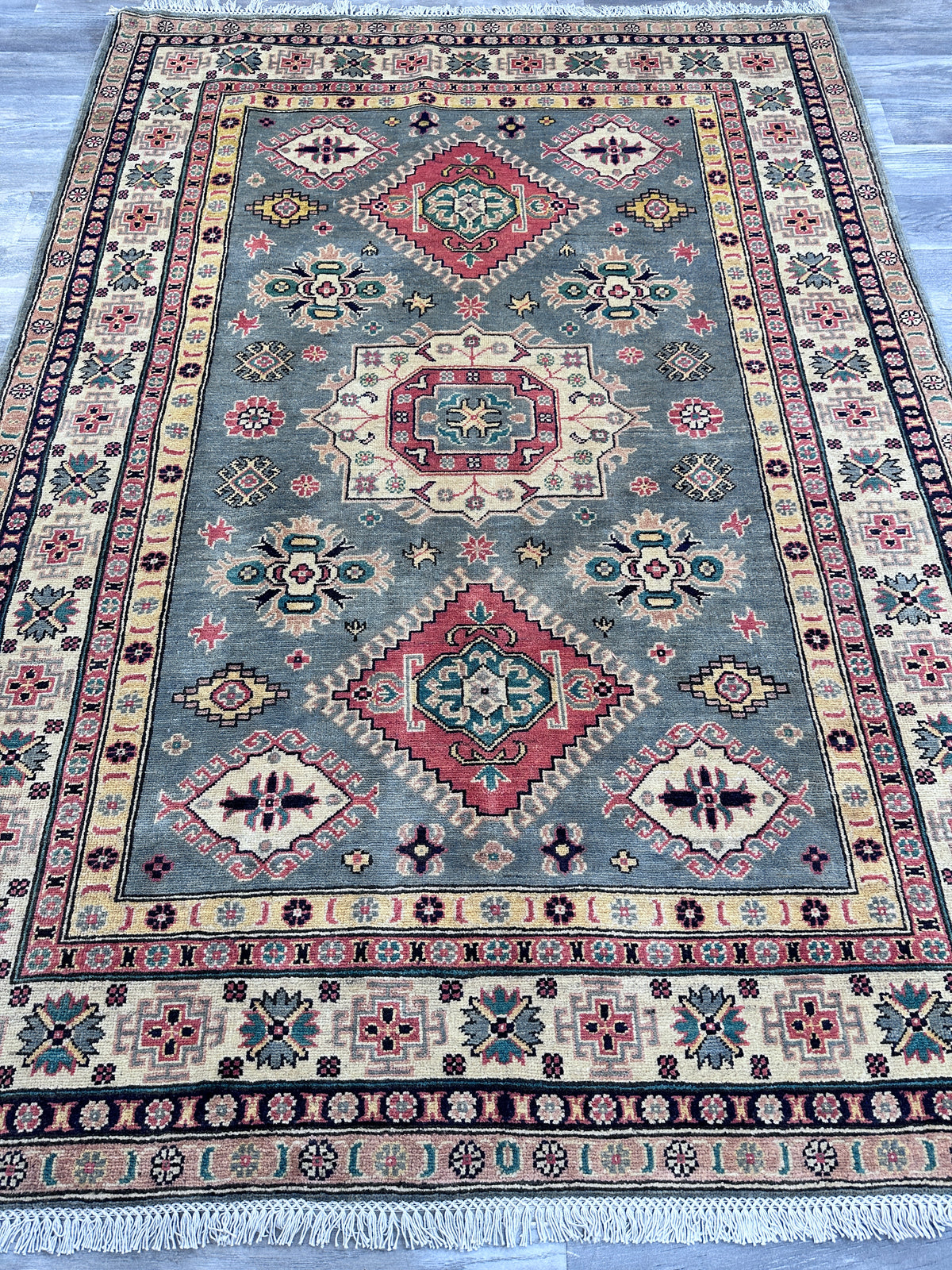 Hand-Knotted Afghani Kazak Wool Rug – 5’7″ x 7’9″, view 3