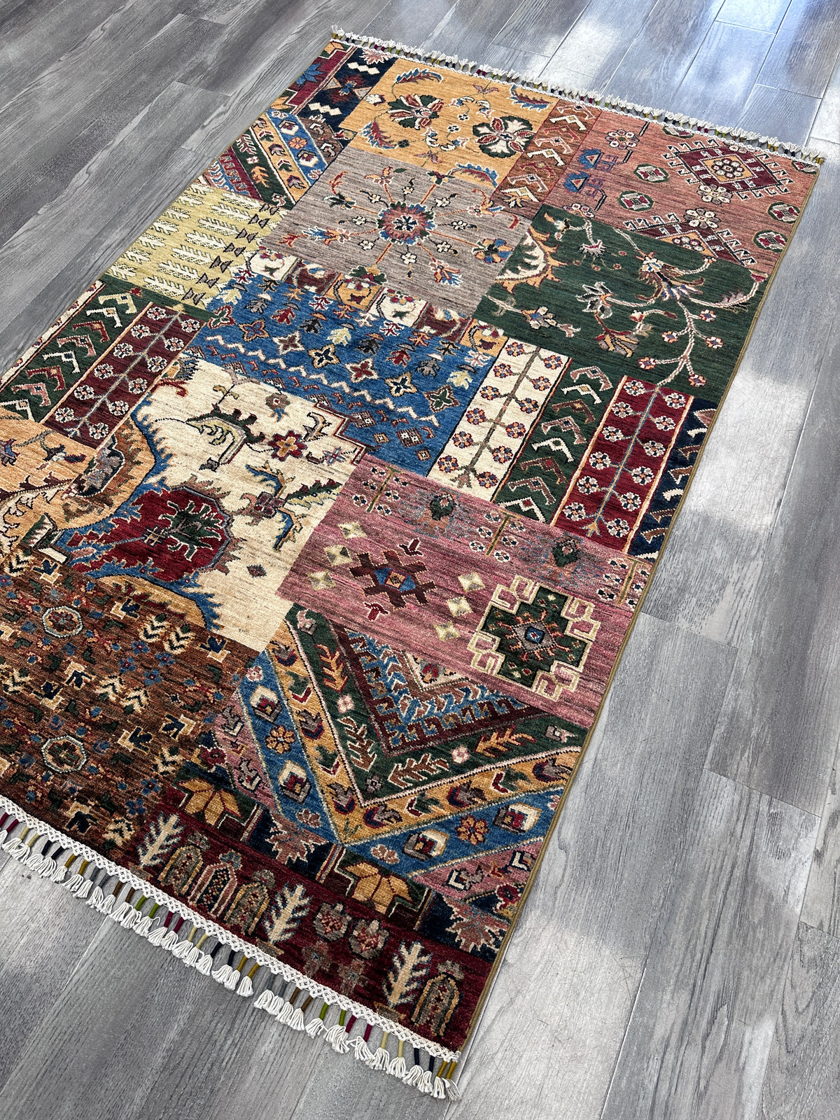 Afghan Gabbeh Rug 4x6, Red, Gold & Blue, Hand-Knotted Wool, view 4