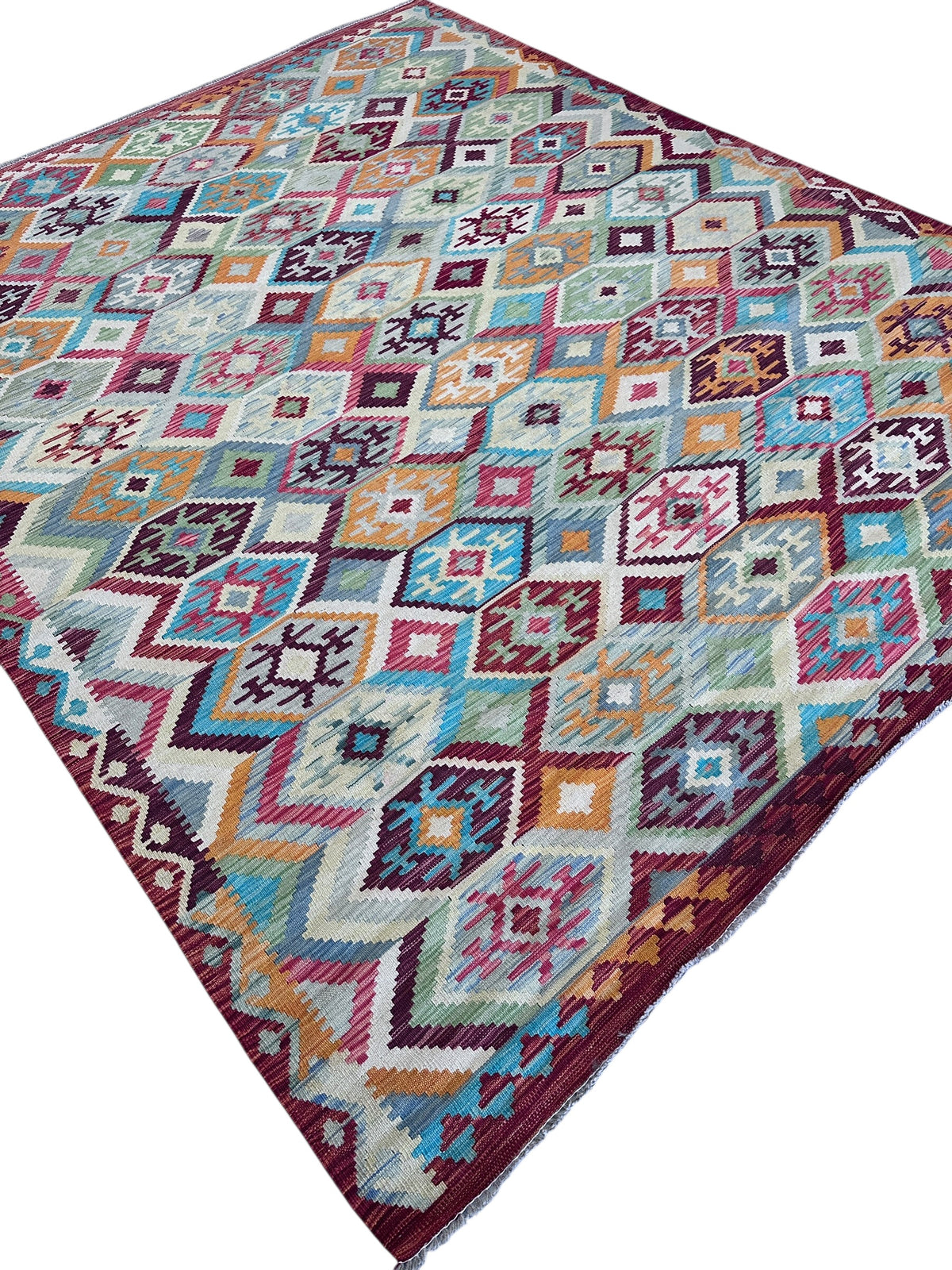 Afghan Kilim Rug 8x10, Gray, Pink & Blue, Hand-Woven Wool Flatweave, view 6