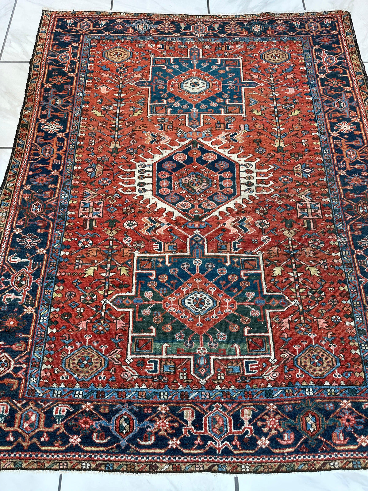 Antique Persian Karaja Rug 4'9" x 6', Hand-Knotted Wool, c. 1900, view 11