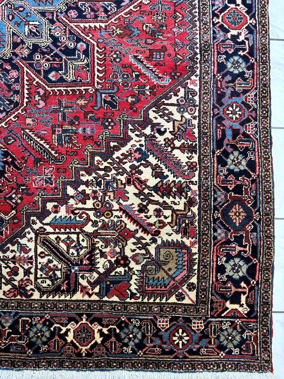 Vintage Persian Heriz Rug 9' x 11'10", Hand-Knotted Wool, 1960s, view 13