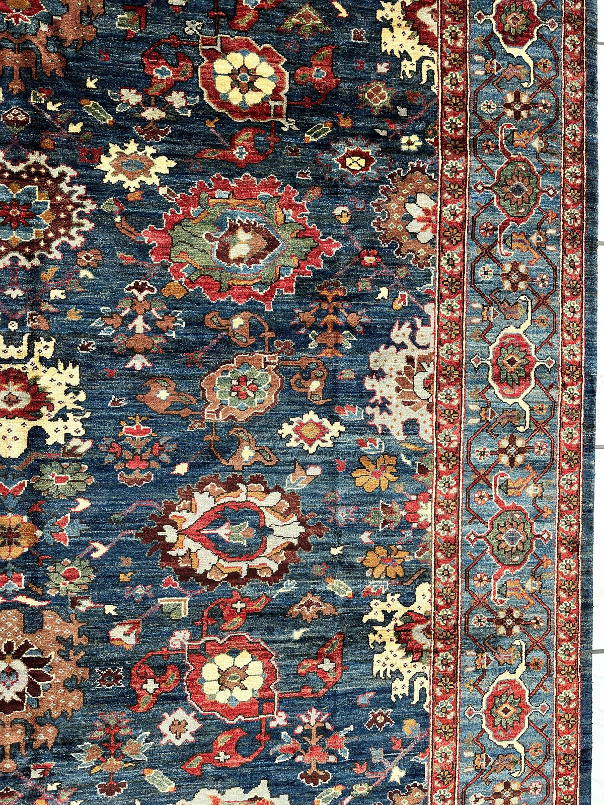 Afghan Serapi Rug 8' x 10', Hand-Knotted Wool, Blue, Gold & Ivory, view 8