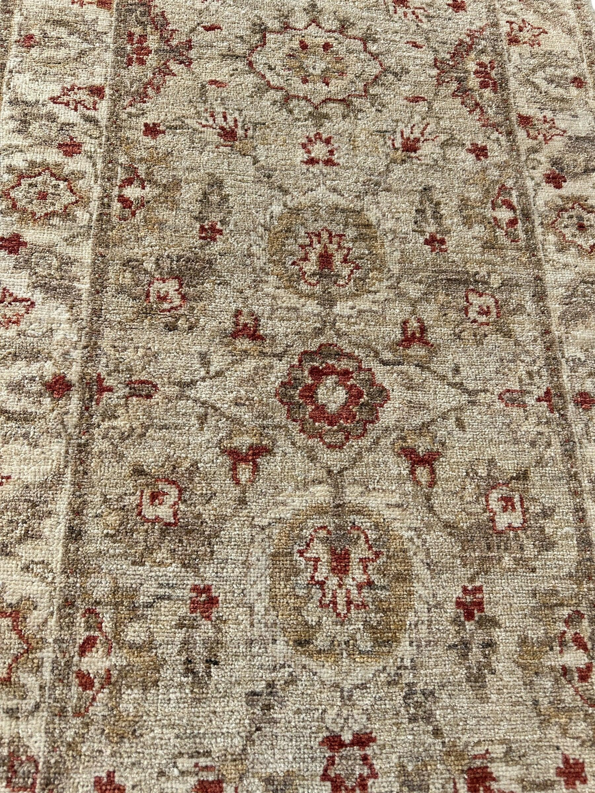 Pakistani Agra Rug 2'6" x 5'4", Hand-Knotted Wool, Brown & Cream, view 4