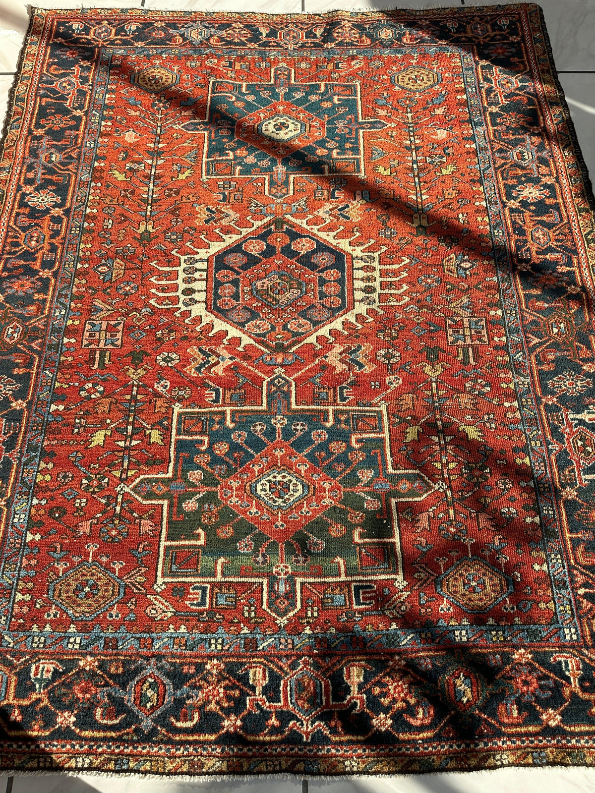 Antique Persian Karaja Rug 4'9" x 6', Hand-Knotted Wool, c. 1900, view 18