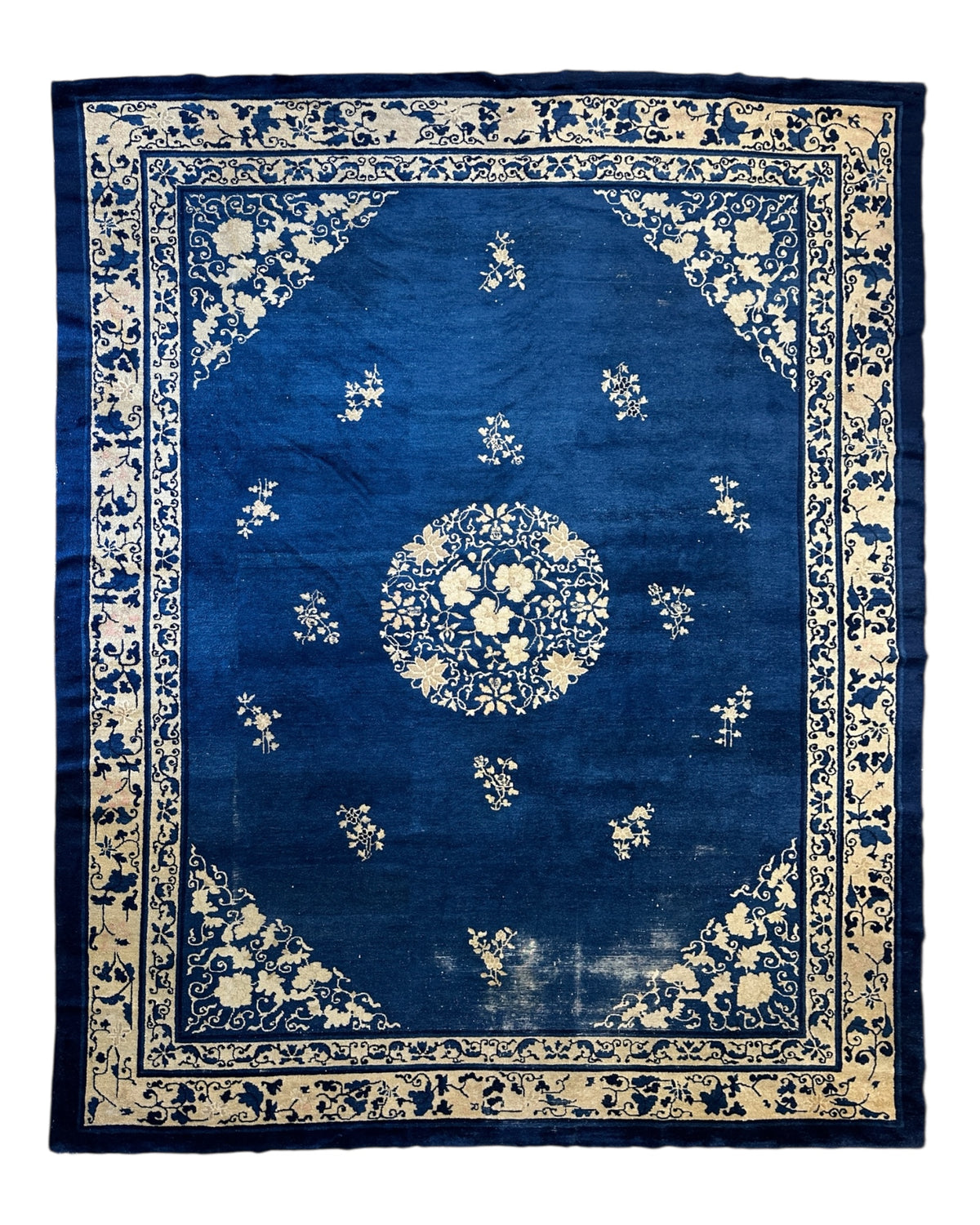 Antique Chinese Rug 9' x 11'6", Hand-Knotted Wool, 19th-Century