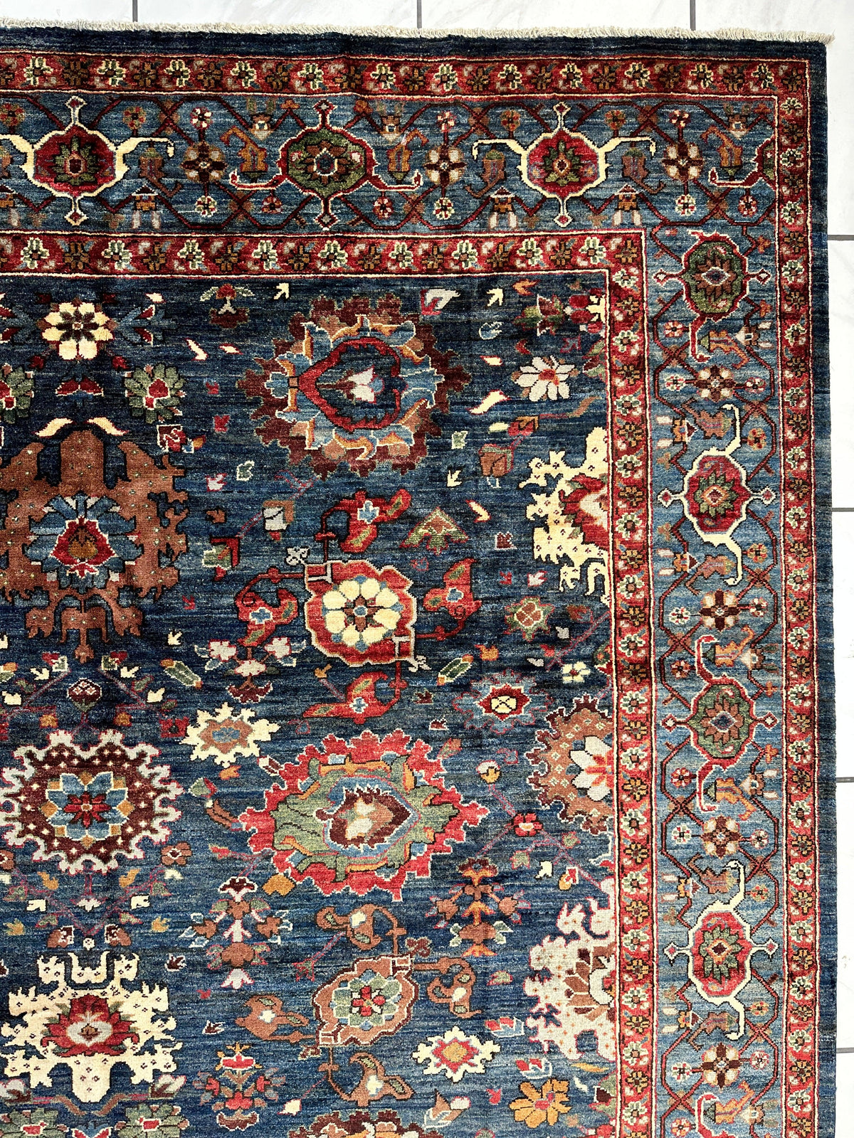Afghan Serapi Rug 8' x 10', Hand-Knotted Wool, Blue, Gold & Ivory, view 9
