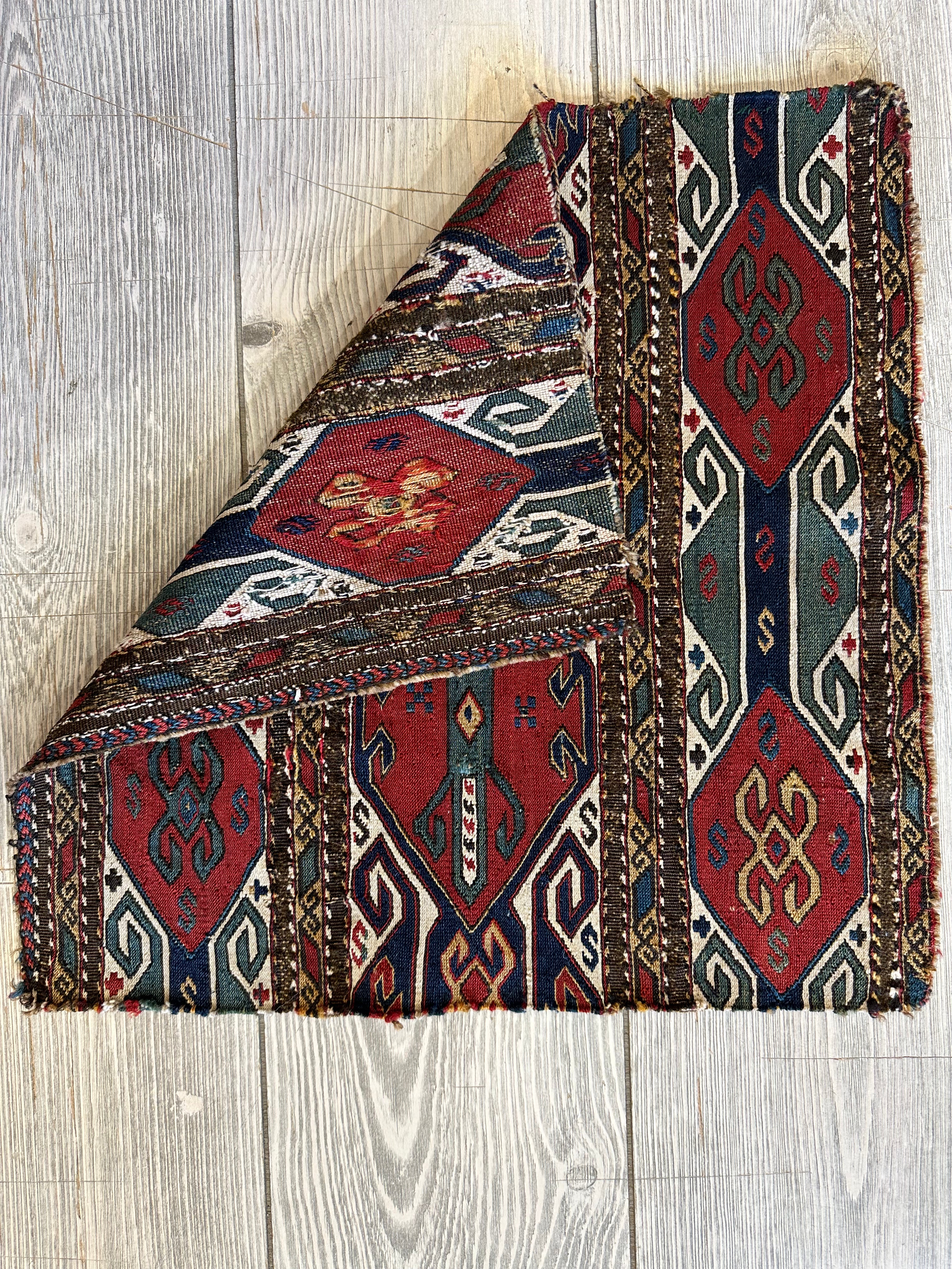 Antique Caucasian Cradle Panel 18" x 18", Hand-Knotted Wool, c. 1900, view 3